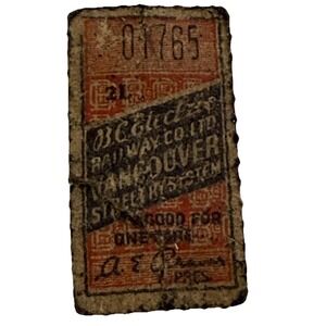 ORIG 1920 BCE Vancouver Canada British Columbia Railway Ticket Tram Pass